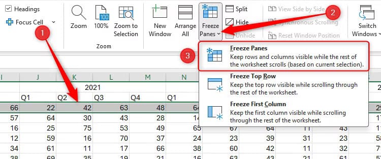 row-3-is-selected-in-an-excel-spreadsheet-and-the-freeze-panes-option-is-highlighted نصائح Excel السريعة لزيادة إنتاجيتك وتوفير الوقت في العمل