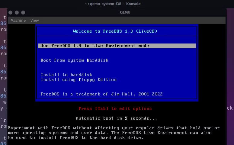 running-freedos-in-qemu تشغيل أنظمة تشغيل متعددة باستخدام QEMU بسهولة