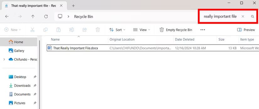 search-file-recycle-bin-windows خطوات استعادة الملفات المحذوفة بسهولة ودون تعقيد