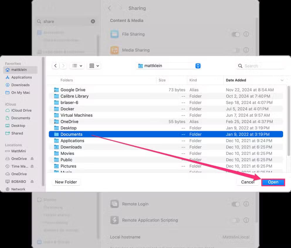 select-a-folder-to-share-then-select-open-1 نقل الملفات بين أجهزة Mac وAndroid بسهولة ودون تعقيد