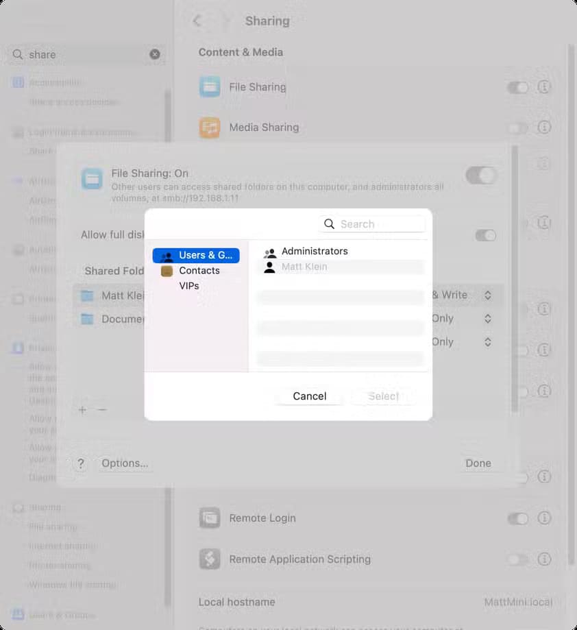 select-a-user-to-add-to-file-sharing-1 نقل الملفات بين أجهزة Mac وAndroid بسهولة ودون تعقيد