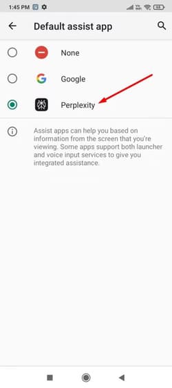 selecting-preplexity-as-the-default-assist-app كيفية الاستفادة من مساعد Perplexity AI على أجهزة Android لتحسين إنتاجيتك