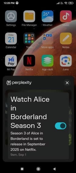 setting-up-reminder-to-watch-series-in-preplexity كيفية الاستفادة من مساعد Perplexity AI على أجهزة Android لتحسين إنتاجيتك