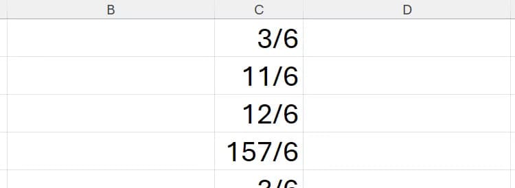 several-fractions-in-each-cell-of-column-c-in-an-excel-spreadsheet-all-of-which-have-6-as-their-common-denominator حلول بسيطة لإيقاف تحويل Excel تلقائيًا للكسور إلى تواريخ أو أرقام