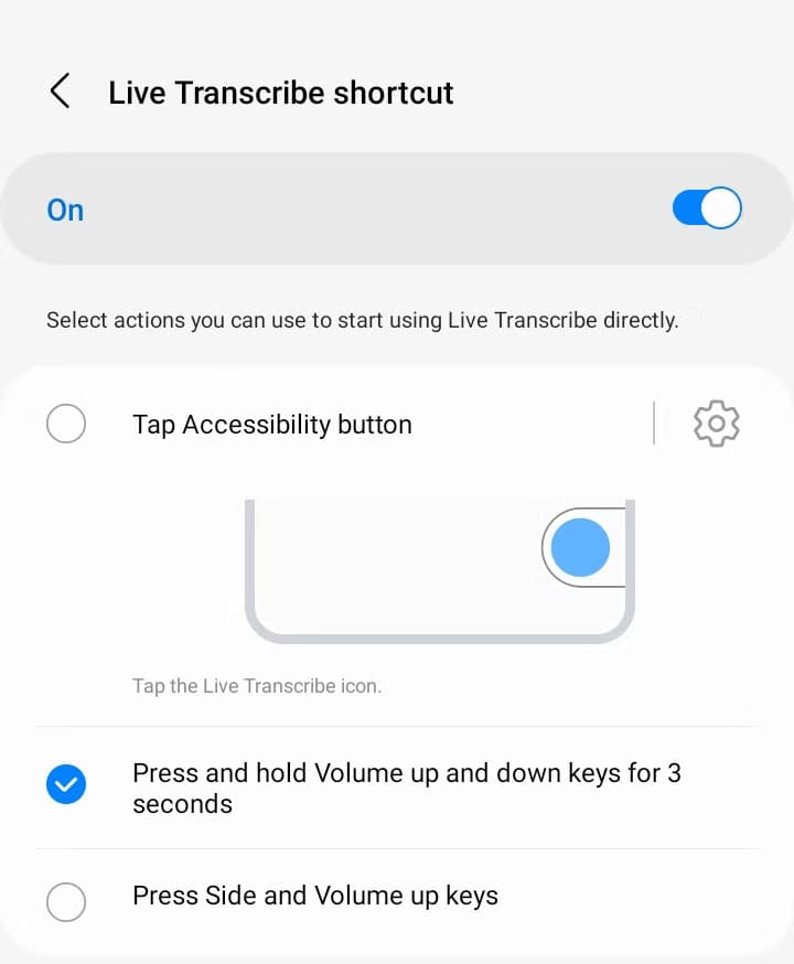 shortcut-options-for-live-transcribe كيف تكتشف الرسائل المباشرة المخفية في هاتف Samsung Galaxy دون برامج