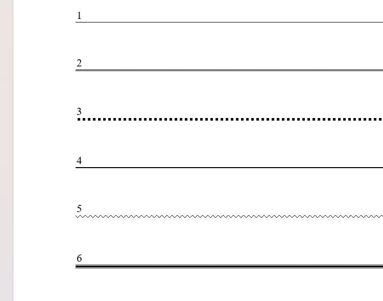 six-types-of-horizontal-border-lines-in-word-1 طريقة سريعة لإضافة خطوط أفقية في Word دون الحاجة إلى الرسم اليدوي