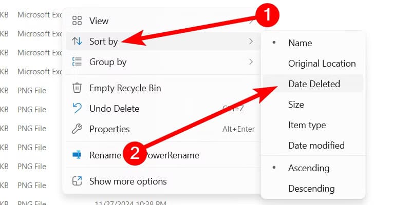 sort-date-deleted-recycle-bin خطوات استعادة الملفات المحذوفة بسهولة ودون تعقيد