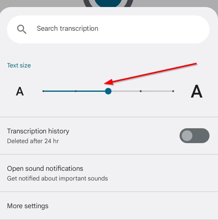 text-slider-to-increase-text-size-in-live-transcribe كيف تكتشف الرسائل المباشرة المخفية في هاتف Samsung Galaxy دون برامج