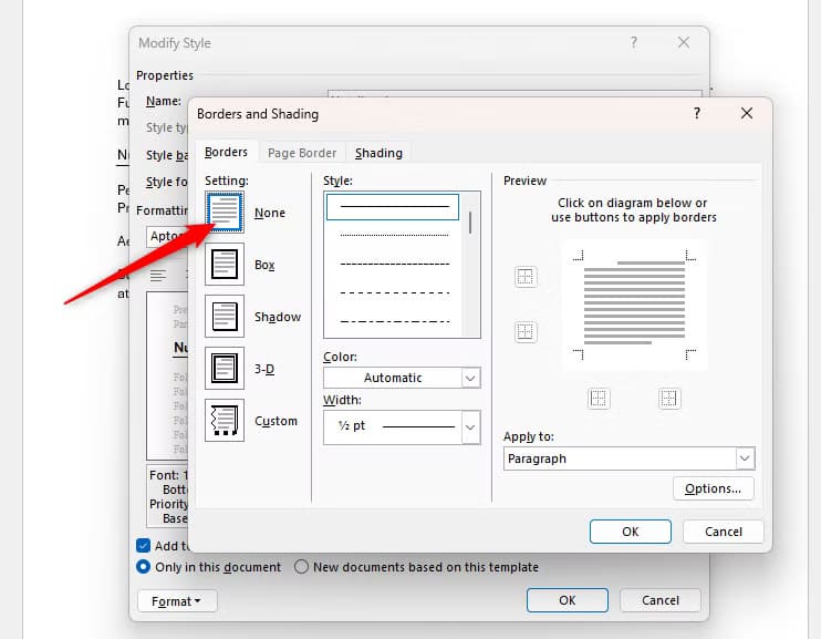 the-borders-and-shading-dialog-box-in-microsoft-word-with-none-selected طريقة سريعة لإضافة خطوط أفقية في Word دون الحاجة إلى الرسم اليدوي