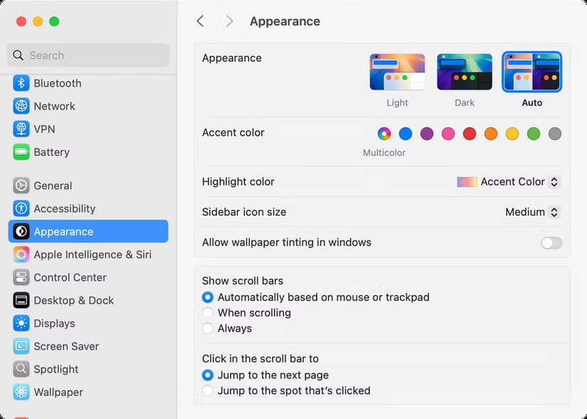 toggle-macos-dark-and-light-mode-in-appearance-settings تحسين تجربة استخدام Mac لتكون أكثر راحة لعينيك أثناء العمل