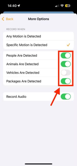 toggles-for-specific-motion-is-detected-option-in-home-app-on-iphone كيفية تفعيل فيديو HomeKit الآمن لكاميرات المنزل الذكي وأهميته في 2025