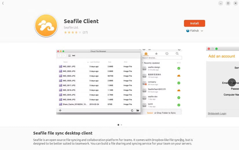 ubuntu-software-showing-seafile-desktop-client أفضل منصات التخزين السحابي البديلة لـ Google Drive لمستخدمي Linux