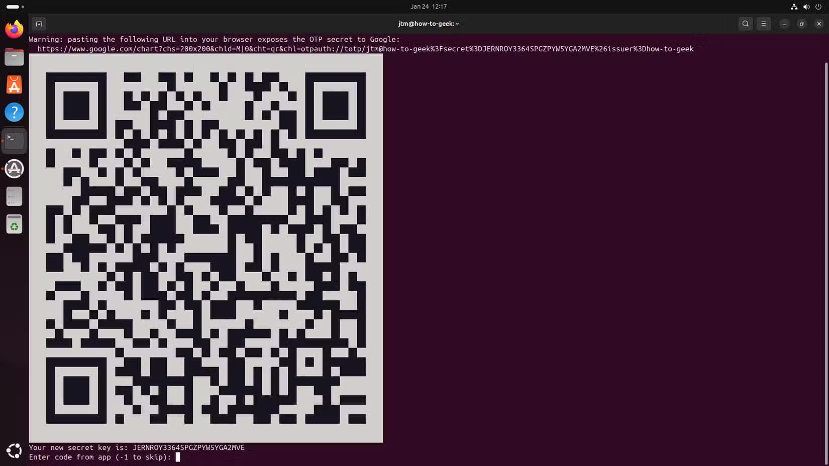 ubuntu-terminal-google-authenticator-qr-code-1 خطوات بسيطة لتأمين نظام أوبونتو باستخدام المصادقة الثنائية