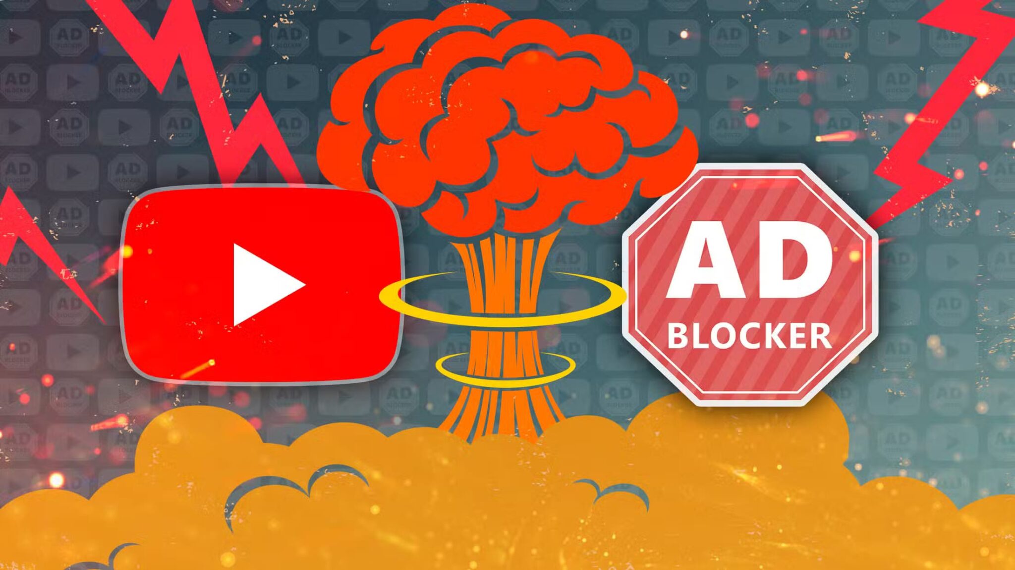 youtube-logo-and-an-ad-block-with-a-nuclear-bomb-explosion-between-them-scaled كيف يؤثر الصراع بين يوتيوب وأدوات حظر الإعلانات على تجربة المستخدمين