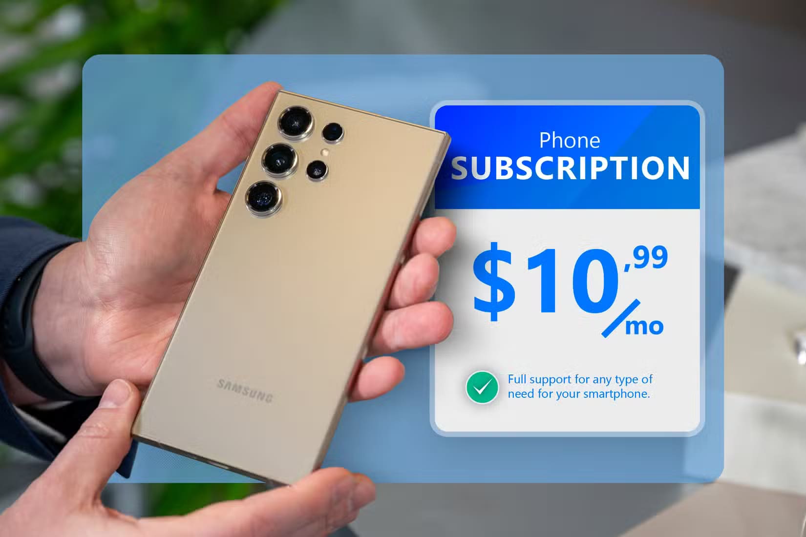 a-samsung-galaxy-and-a-hypothetical-support-plan-subscription-card-for-smartphones نصائح عملية للتفاوض مع شركة الاتصالات للحصول على صفقة أفضل