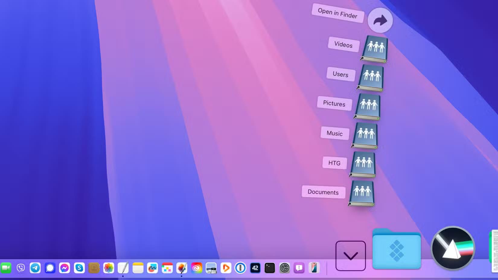 apple-macos-sequoia-15-4-dock-folder-network-shares-fanned-out طريقة الوصول إلى الخوادم ومحركات الأقراص البعيدة عبر Finder على نظام Mac بسهولة