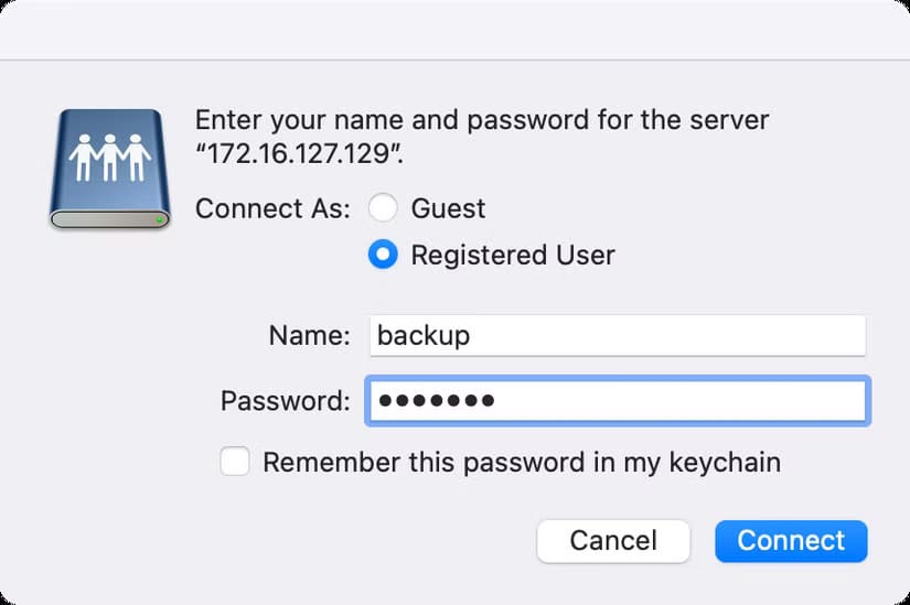 apple-macos-sequoia-15-4-finder-connect-to-server-enter-name-password-login-information طريقة الوصول إلى الخوادم ومحركات الأقراص البعيدة عبر Finder على نظام Mac بسهولة