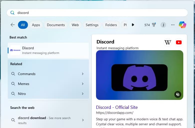 discord-in-the-results-of-a-windows-search-bar-search إعدادات Windows 11 التي يجب تعطيلها فورًا بعد إعادة ضبط النظام لتحسين الأداء