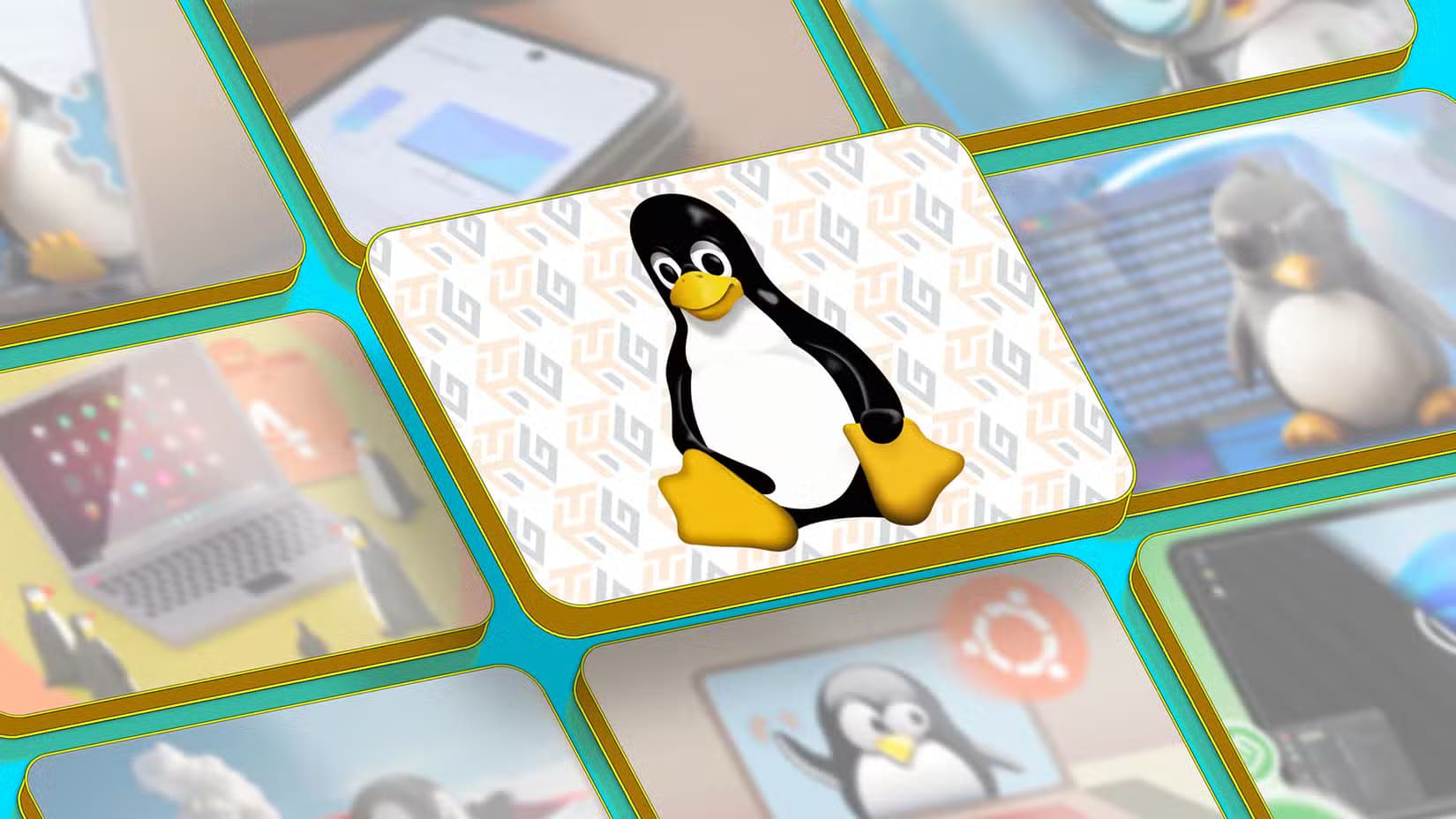 linux-mascot-at-the-center-of-the-screen-with-some-featured-images-of-articles-beside-it كيف تختار توزيعة Linux المناسبة لاحتياجاتك التقنية والشخصية