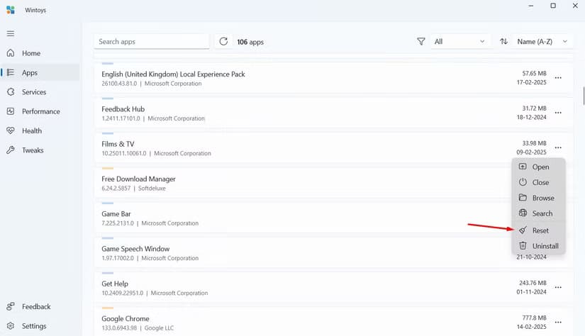 reset-option-in-the-wintoys-app أداة مجانية واحدة تُلبي معظم احتياجاتك على نظام Windows