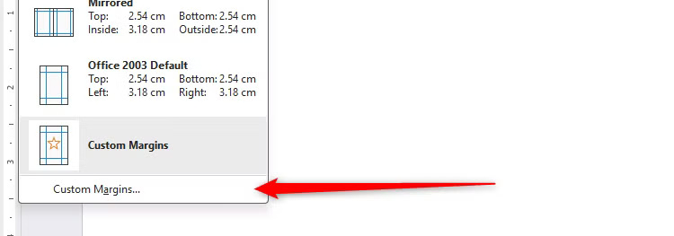 the-custom-margins-option-in-word-s-margins-drop-down-menu طريقة أسرع وأدق لضبط هوامش الصفحات في Microsoft Word دون استخدام المسطرة
