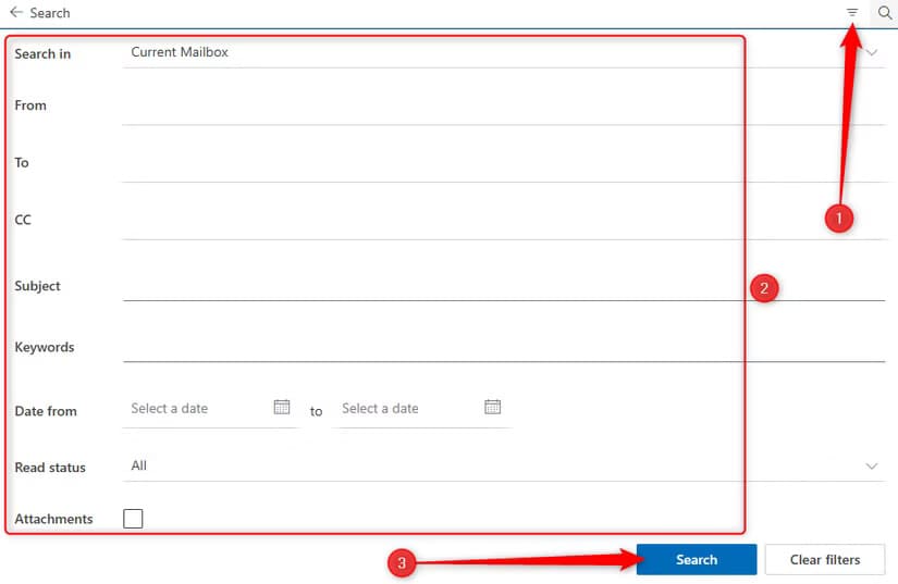 the-new-outlook-s-advanced-search-options 6 نصائح وحيل لتحسين استخدام البريد الإلكتروني في Outlook يجب أن تعرفها